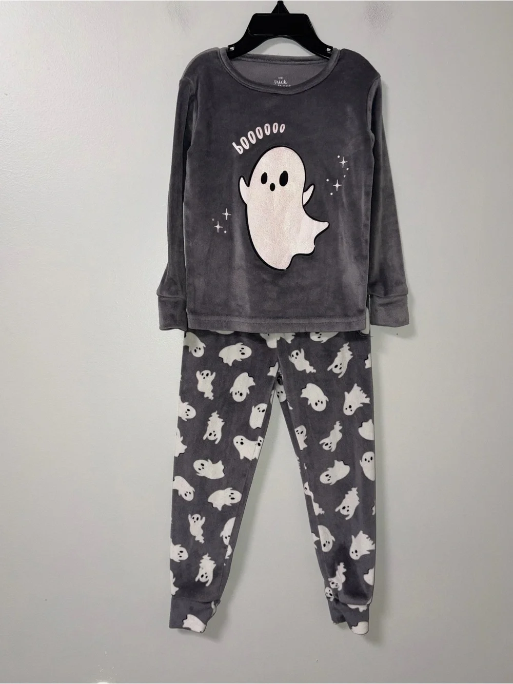 Trick or Treat Sleep Gray White Soft Fleece Ghosts Pajamas Halloween 3T Girls